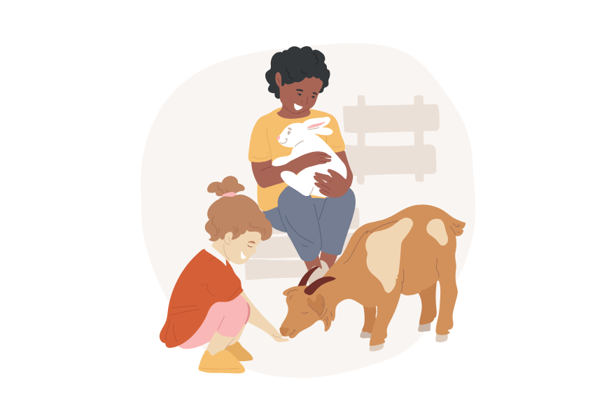 動物とふれあう人たち