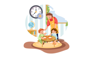朝ごはんを食べる子ども達