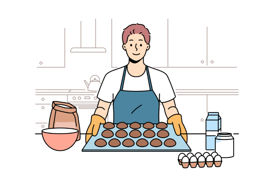 お菓子をつくる男性