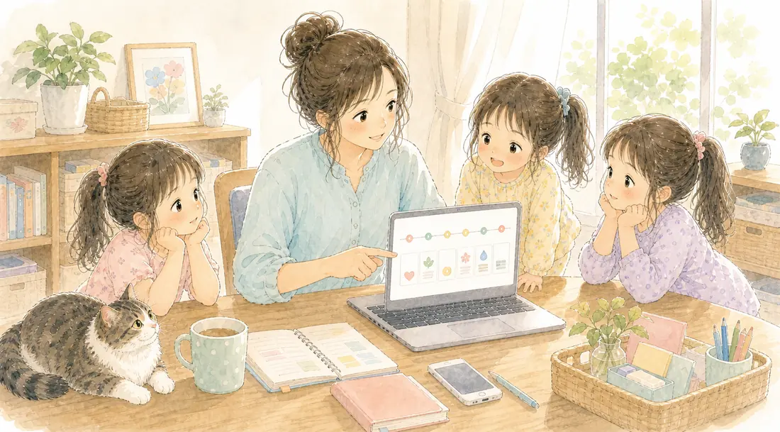 ChatGPTで受診記録がラクにの「ChatGPTプロジェクトの設定方法」をイメージした親子の水彩イラスト