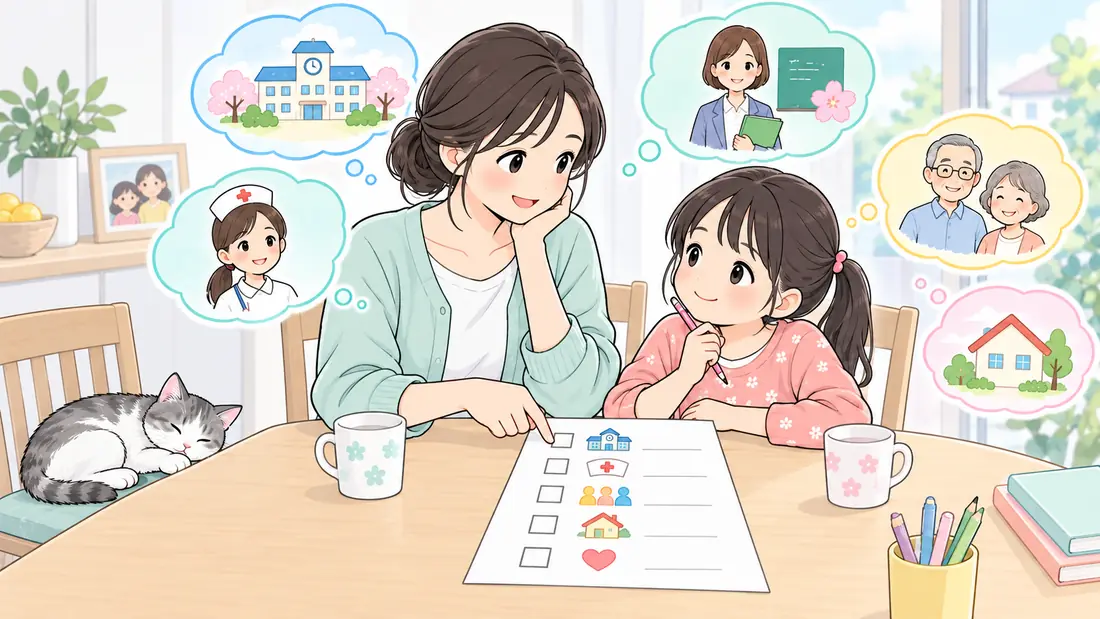 登校しぶり体験談|長期休み前に行けなくなる小2娘と我が家の「頼り先チェックリスト」をイメージした親子の水彩イラスト